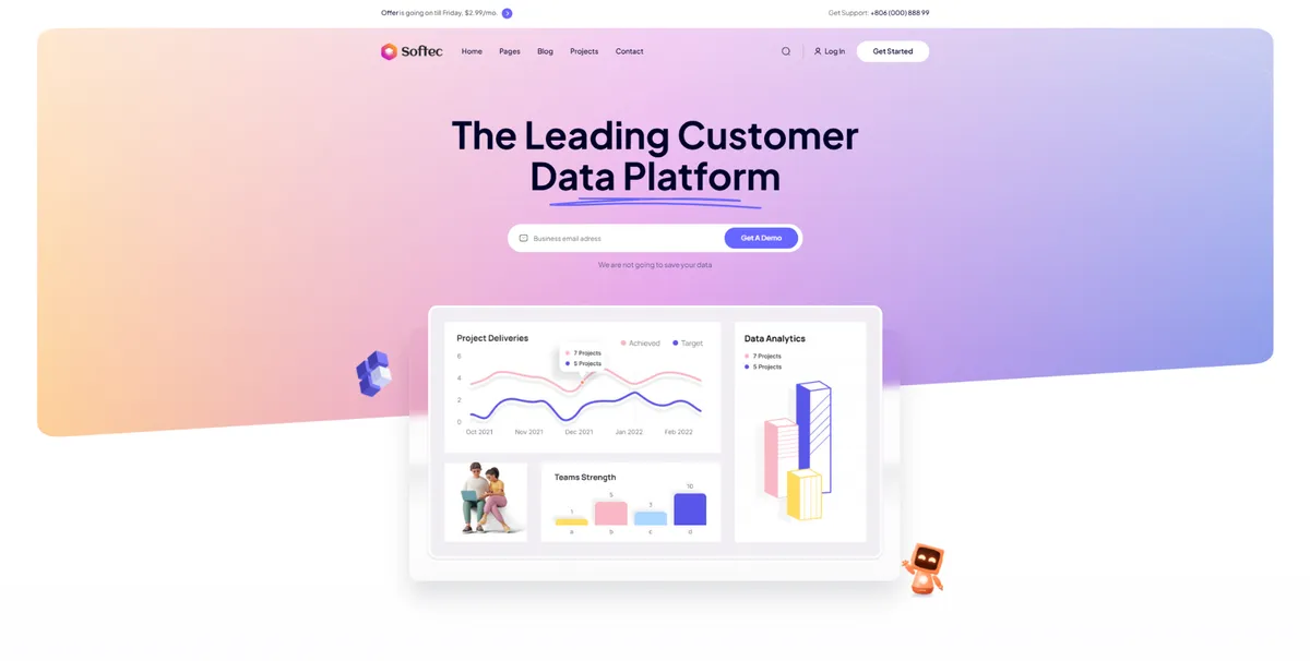 Softec Template - SaaS und Datenplattform Webdesign Vorlage